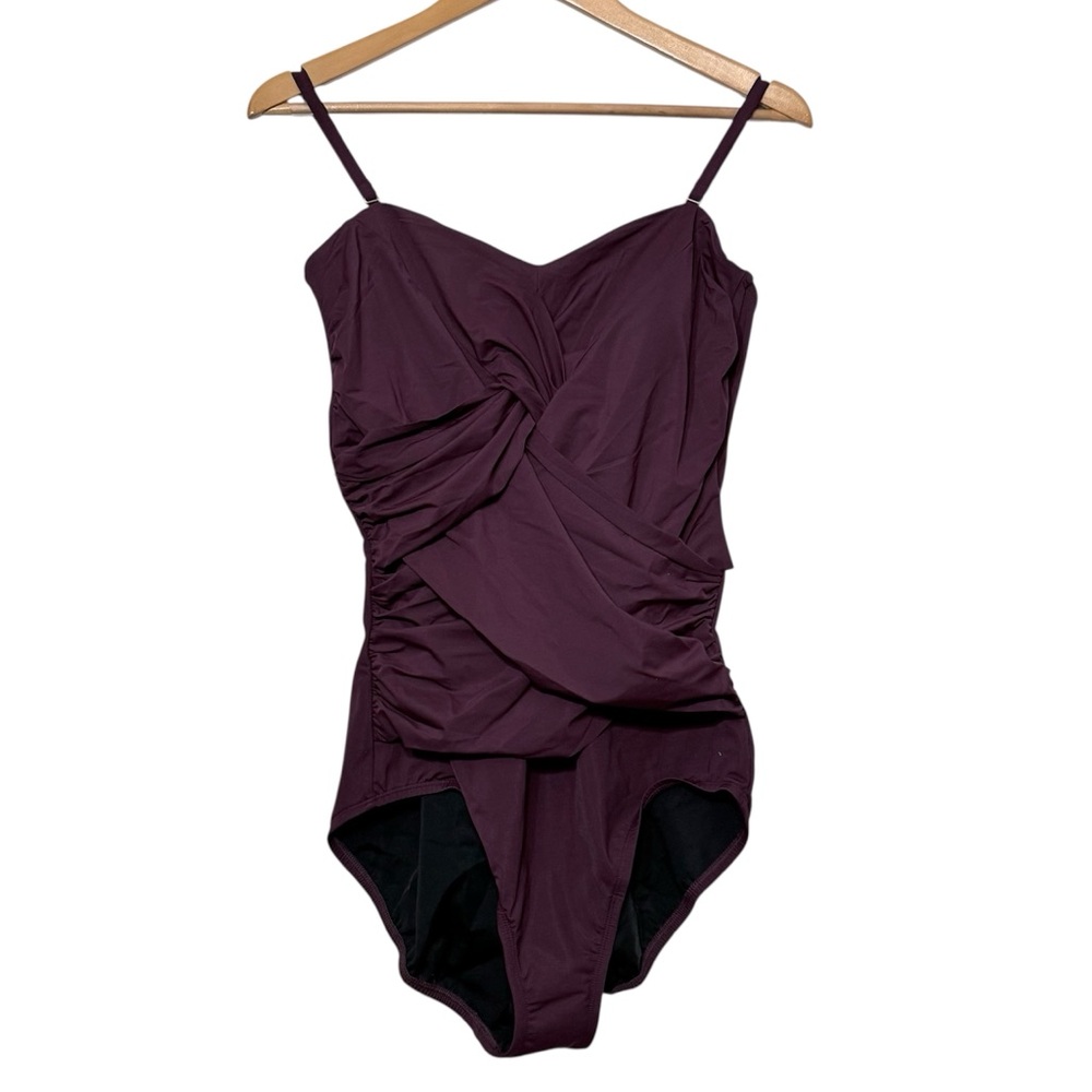 Lands End Slendersuit One Piece Swimsuit Bandeau Removable Straps Ruching NWT 16